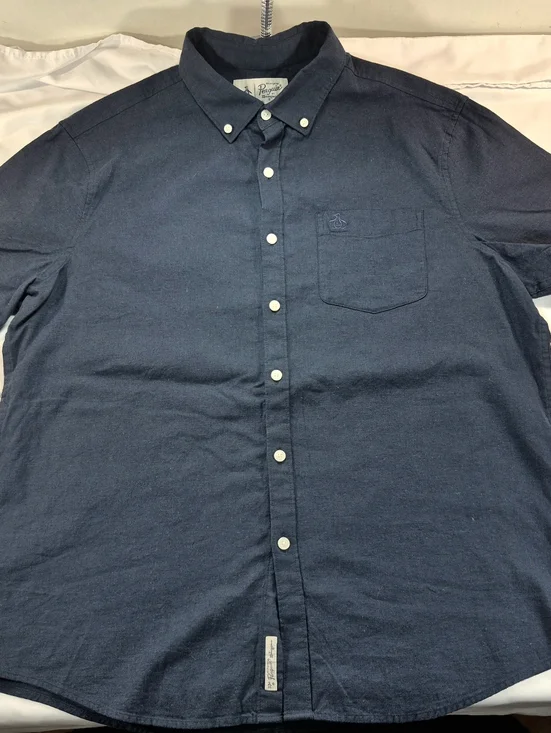 NWOT Original Penguin Short Sleeve Oxford Shirt - Dark Sapphire Blue L Cotton - Picture 4 of 11